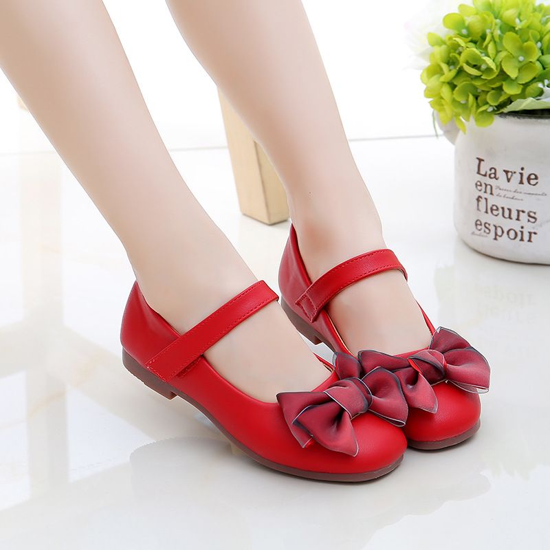 2019 New children's shoes Princess shoes Bow shoes show shoes Velcro girls high heel shoes trend