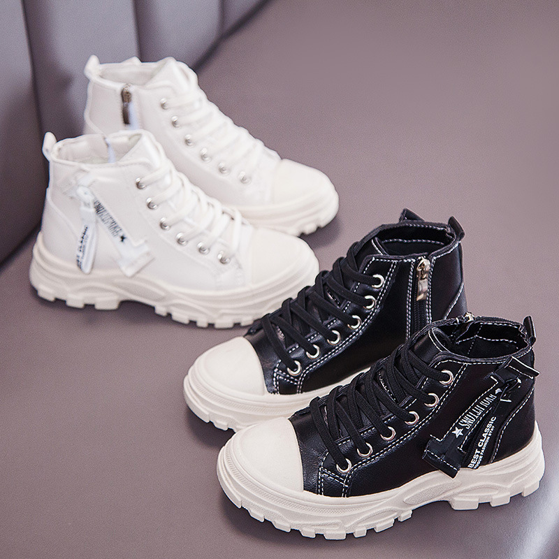 Autumn/Winter new boy Martin boots by Mei Fang Children's boots go with everything Girl single boots British leather boots casual little white shoes