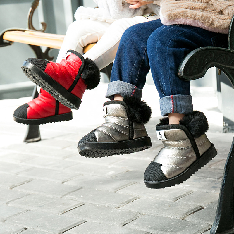 Winter 2019 new children warm and velvet uggs thickened children cotton shoes PU leather children cotton shoes wholesale