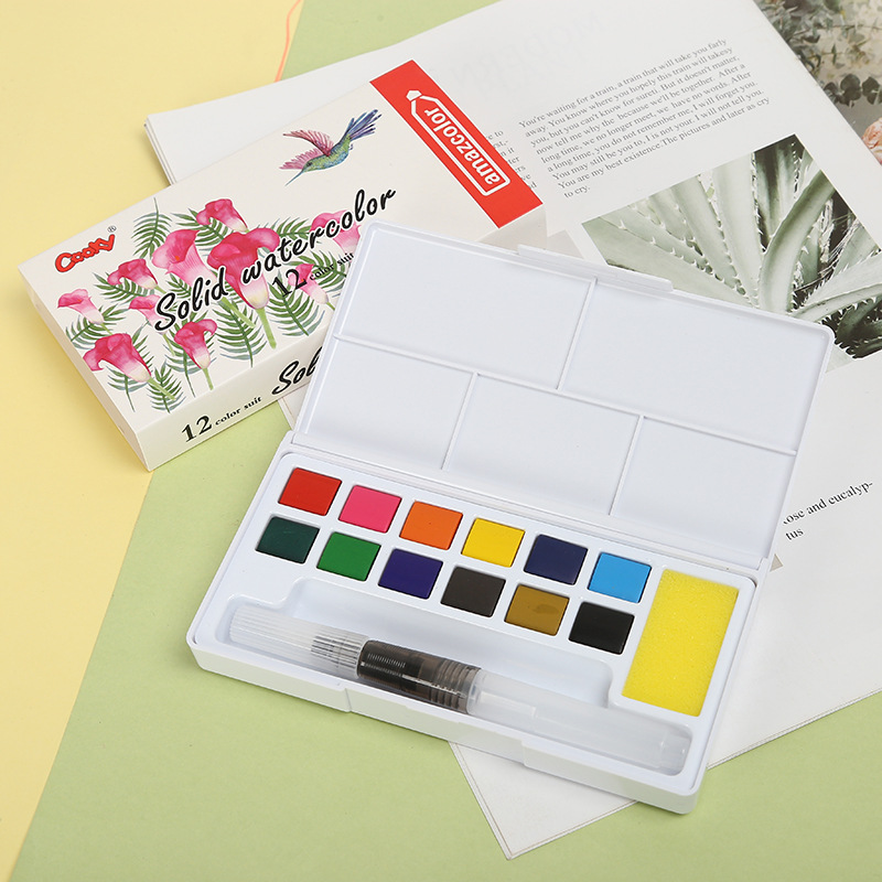 厂家直销学生用水彩颜料可水洗固体画盒手绘入门便携水粉盒批发