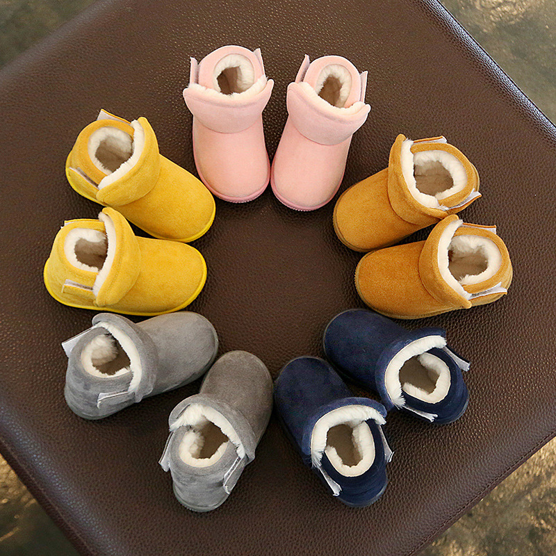 Children 0-4 years old uggs pure color soft bottom baby cotton boots wool mouth plus plush thick warm cotton shoes for boys and girls winter
