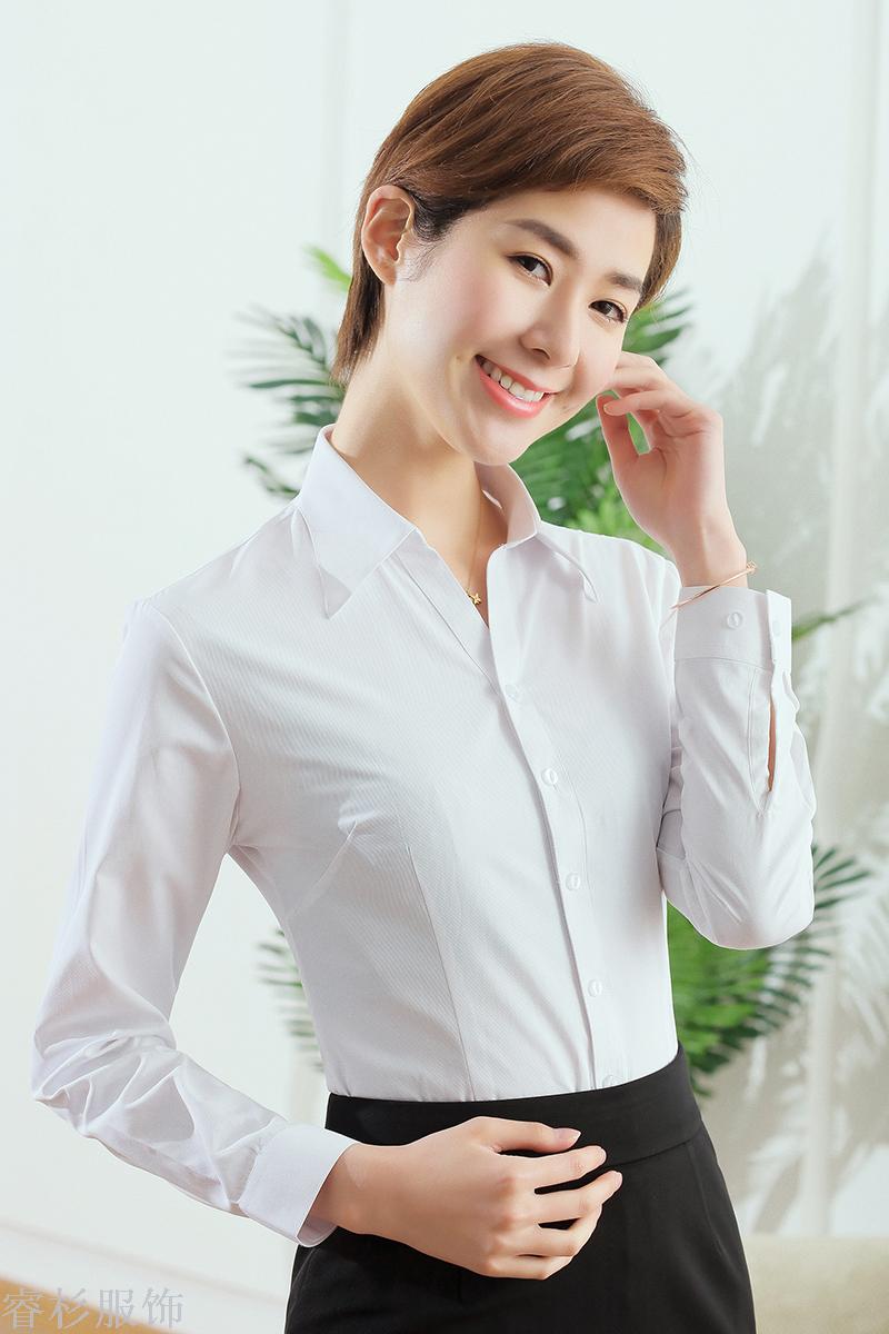 Ruishan Women's long-sleeved professional attire, white shirt, formal work clothes, autumn new Korean-style fitted shirt top Specification image
