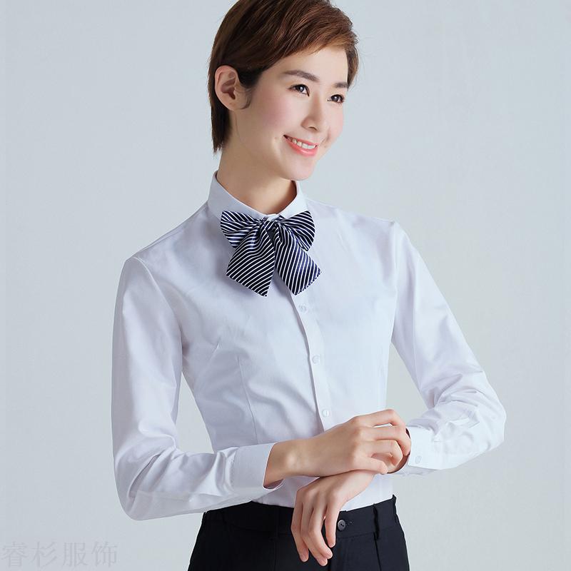 Ruishan Women's long-sleeved professional attire, white shirt, formal work clothes, autumn new Korean-style fitted shirt top Item Picture