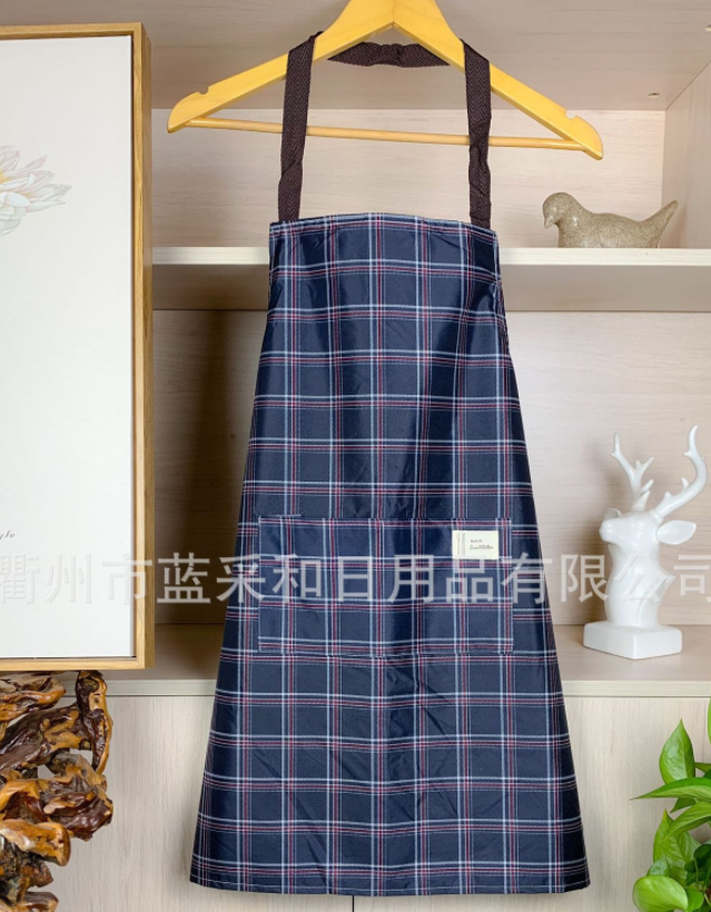 The Life blue pvc polyester waterproof double-pocket fashionable and simple apron can be adjusted and tied around the neck for both men and women to use