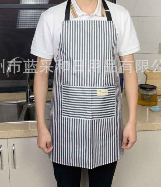 The Life blue pvc polyester waterproof double-pocket fashionable and simple apron can be adjusted and tied around the neck for both men and women to use details Picture