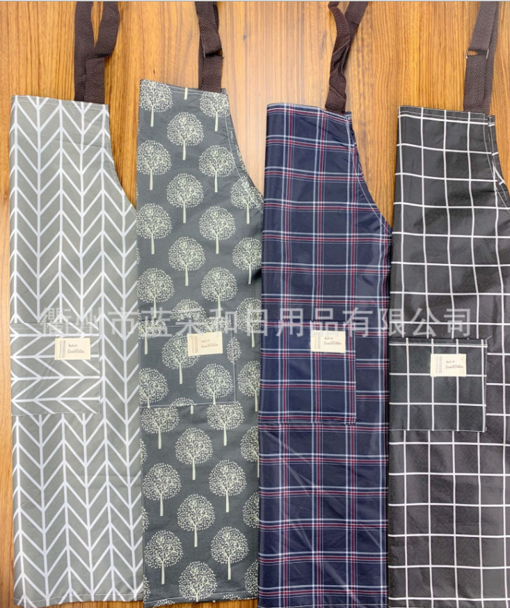 The Life blue pvc polyester waterproof double-pocket fashionable and simple apron can be adjusted and tied around the neck for both men and women to use Item Picture