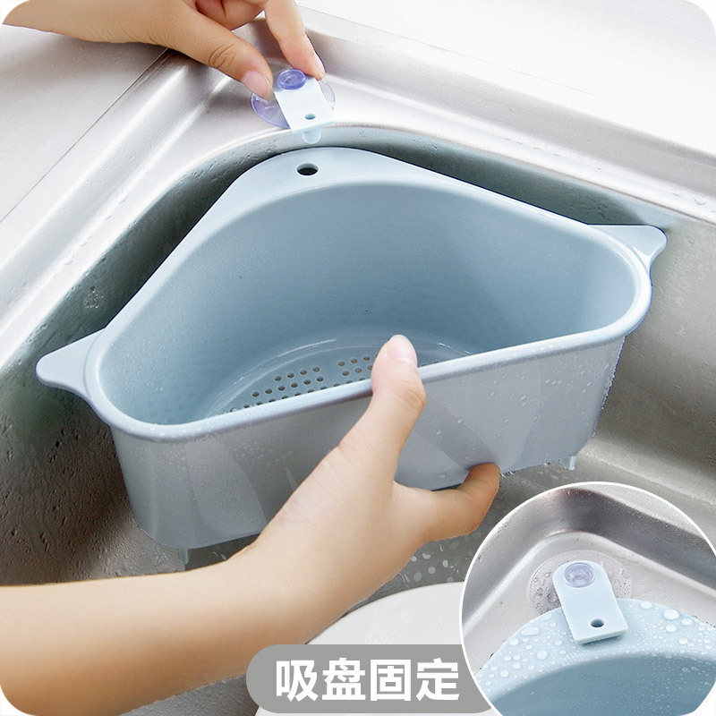 Kitchen sink storage rack, plastic triangular suction cup, sponge rack, large-capacity vegetable draining rack, storage rack, hanging rack Specification image