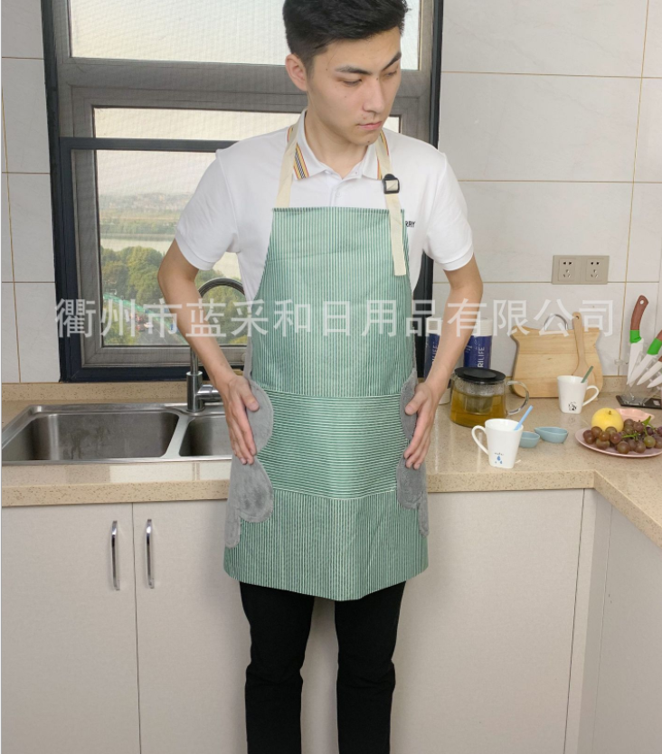 Yiwu Good Goods Life Blue Waterproof, stain-resistant and oil-resistant hand wiping apron: Simple and fashionable, Japanese striped adjustable