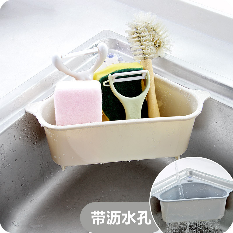 Kitchen sink storage rack, plastic triangular suction cup, sponge rack, large-capacity vegetable draining rack, storage rack, hanging rack details Picture