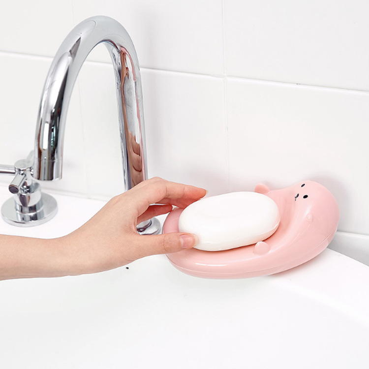 儿童卡通肥皂盒创意浴室沥水肥皂架 卫生间洗脸香皂盒塑料皂托产品图