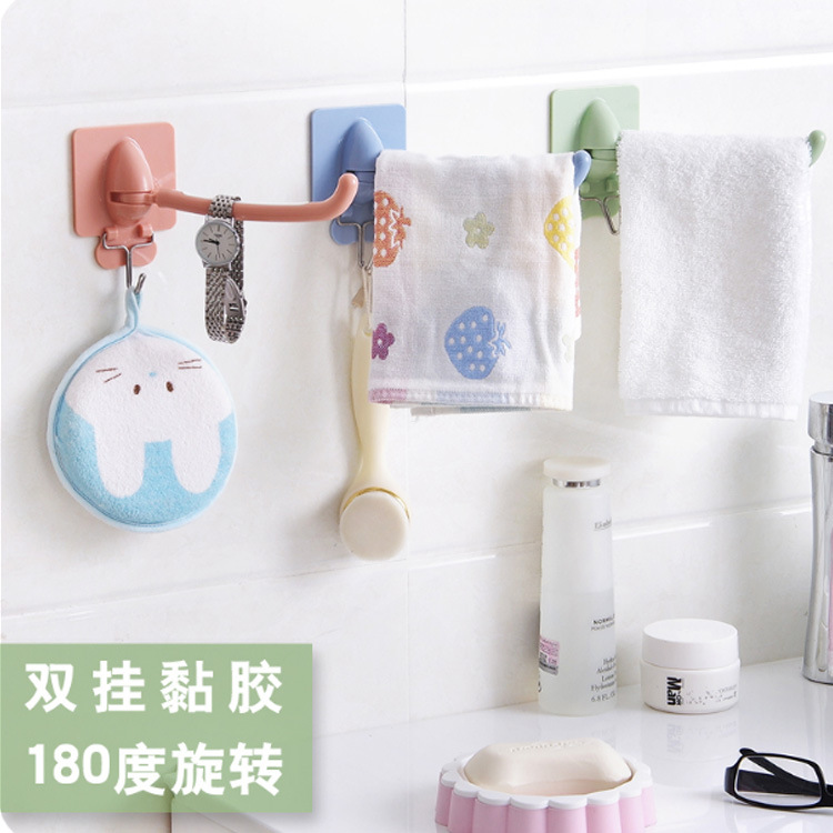 Multi-purpose rotatable double-hook, kitchen and bathroom wall, nail-free adhesive hook, towel hanger, bathroom tissue paper hanger details Picture