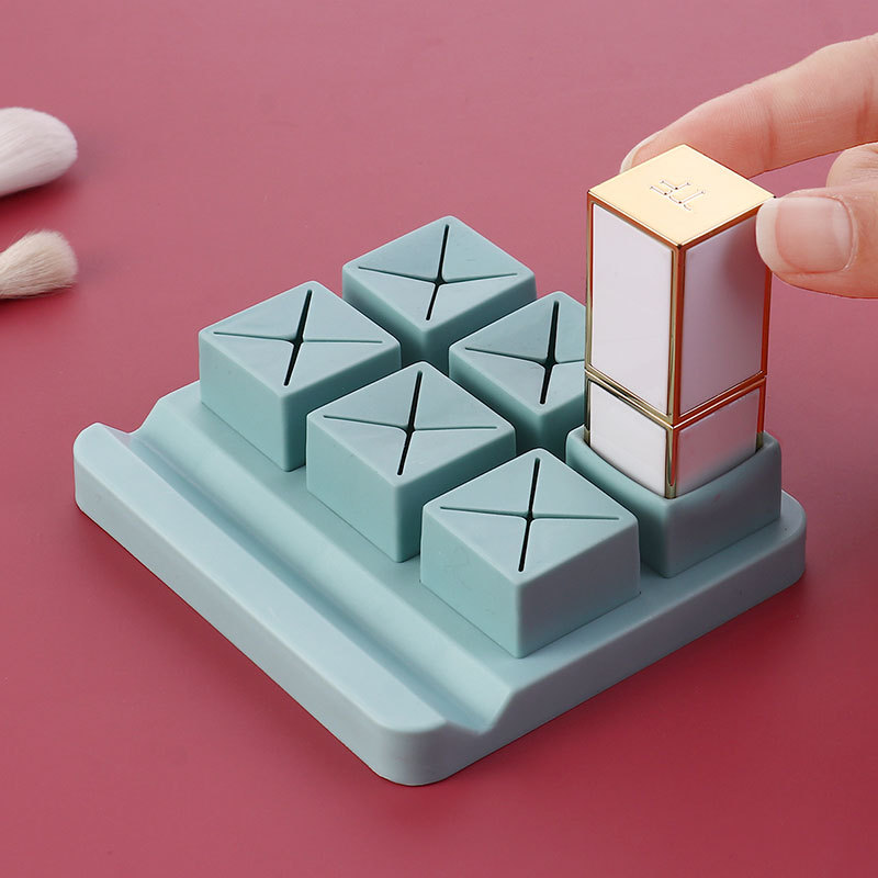 口红收纳格桌面多格梳妆台眉笔唇膏置物架硅胶展示架化妆品收纳盒产品图