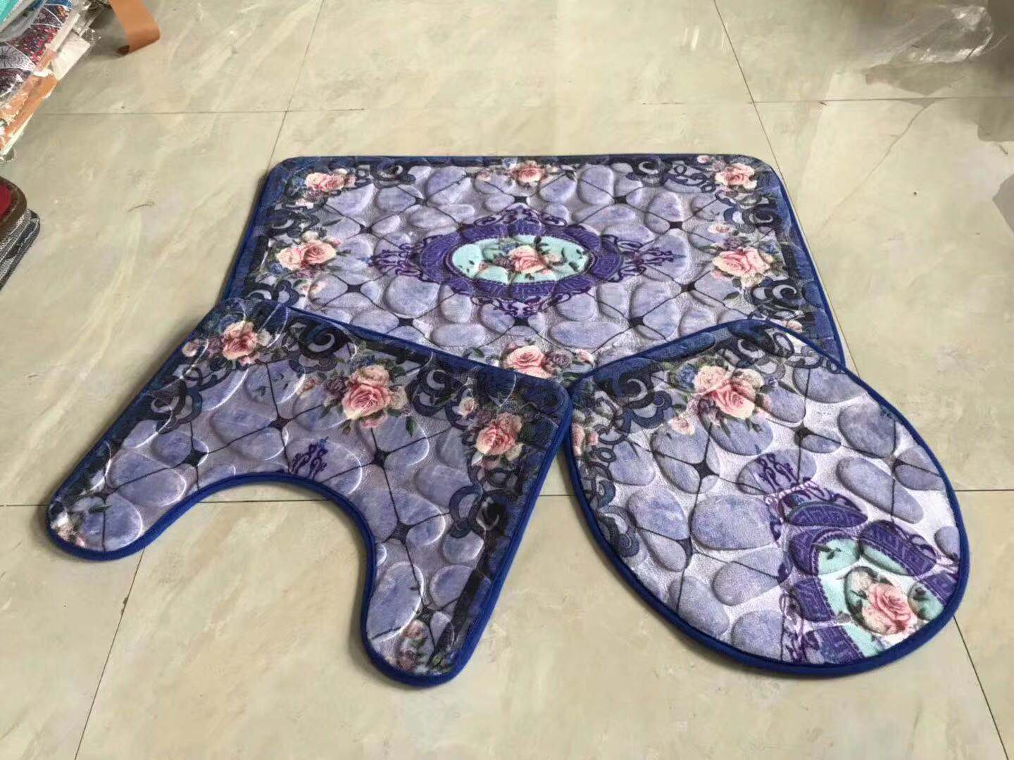 New flannel printed embossed toilet three-piece set, floor mat, anti-slip toilet set, foot mat, household mat, 50*80cm Specification drawing