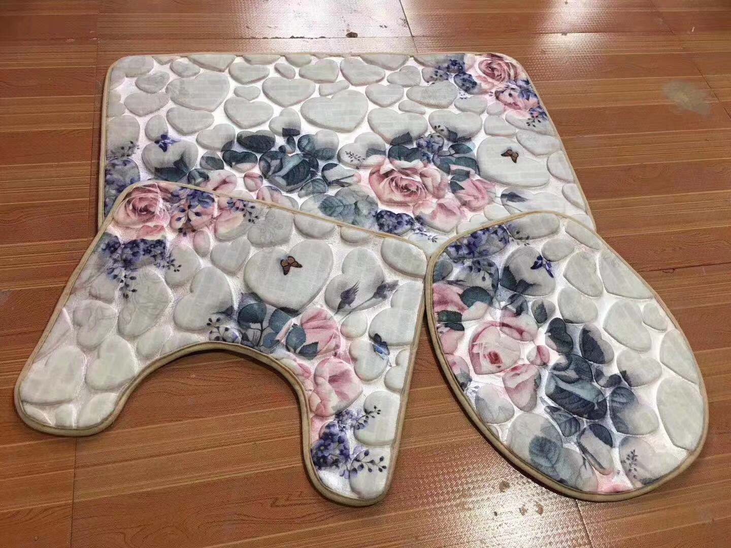 New flannel printed embossed toilet three-piece set, floor mat, anti-slip toilet set, foot mat, household mat, 50*80cm details Picture