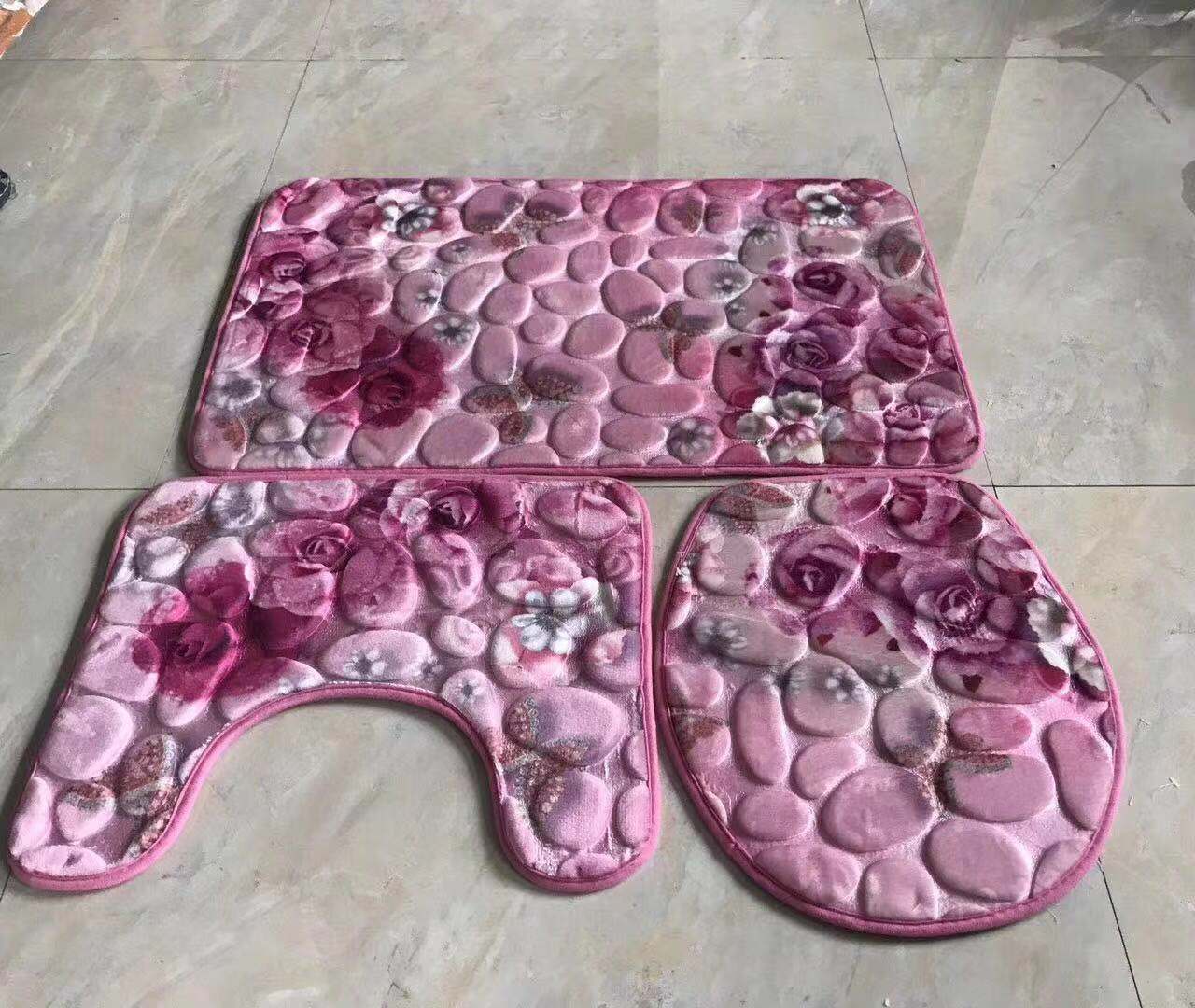New flannel printed embossed toilet three-piece set, floor mat, anti-slip toilet set, foot mat, household mat, 50*80cm Application Scenario