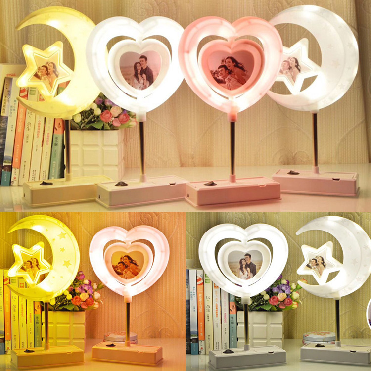 月亮桃心相框收纳美妆灯暖光七彩灯影楼装饰家居小摆件少女房