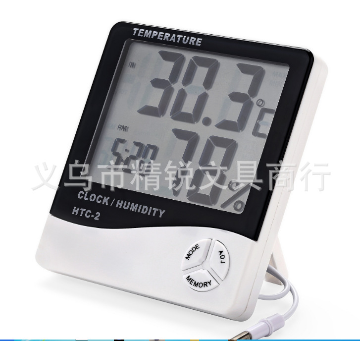 HTC-2 High-precision large-screen indoor and outdoor electronic hygrometer with cable and alarm clock details Picture