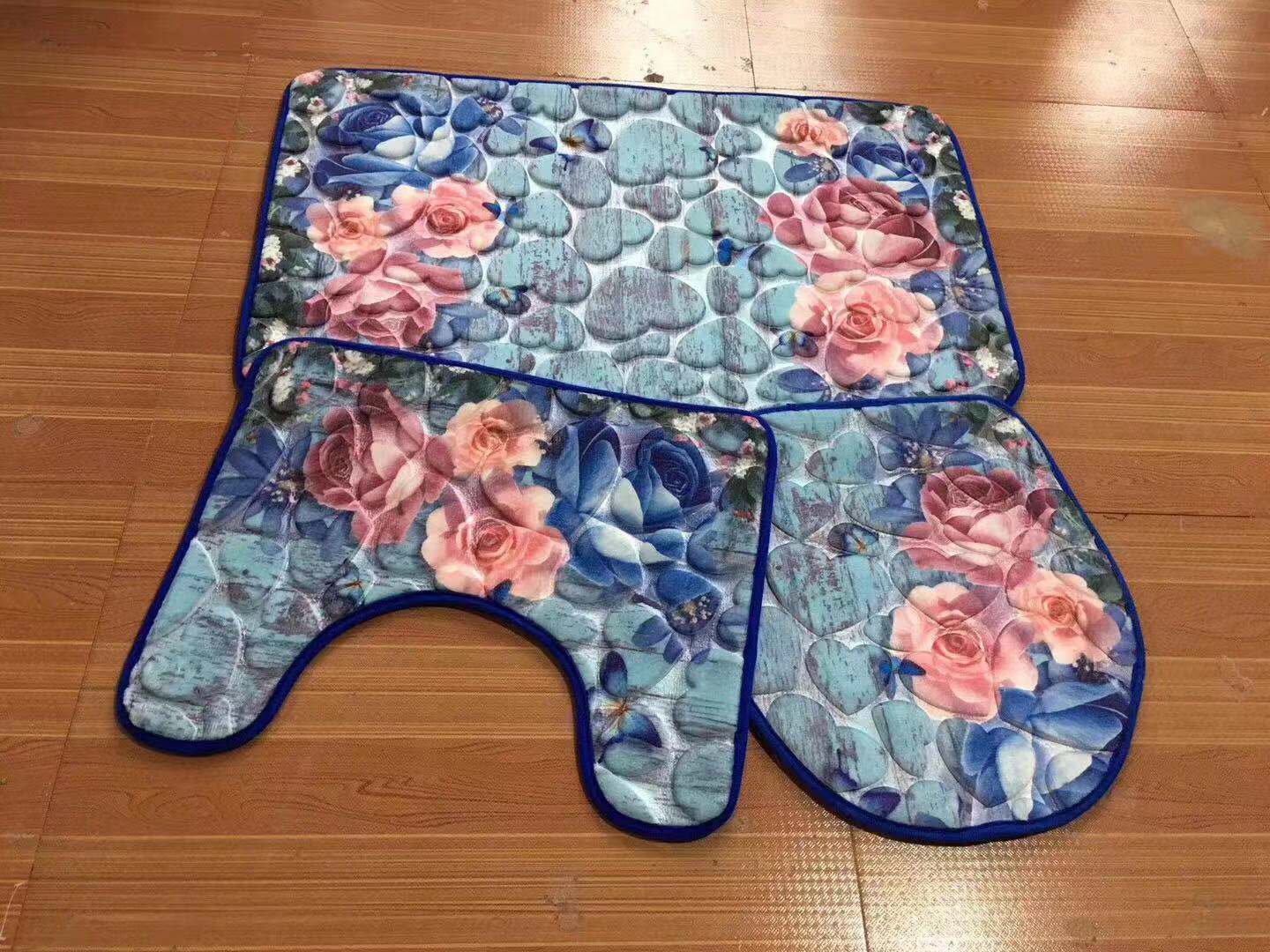 New flannel printed embossed toilet three-piece set, floor mat, anti-slip toilet set, foot mat, household mat, 50*80cm full figure