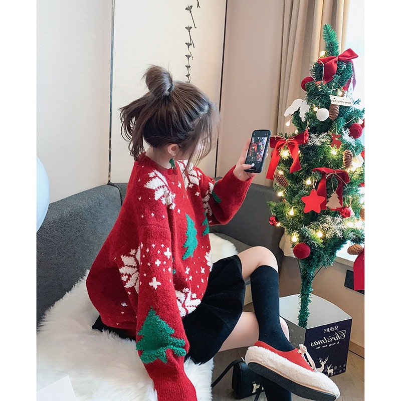 洋气很仙的圣诞毛衣女慵懒风宽松外穿加厚针织内搭打底衫