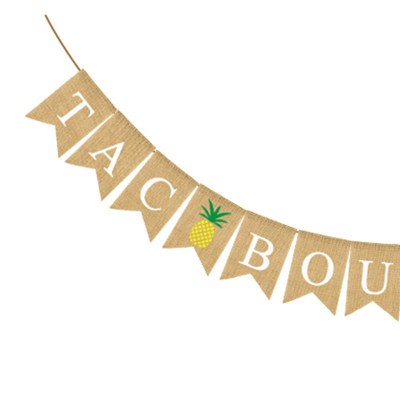 baby shower鱼尾旗宝宝菠萝西瓜拉花TAC BOU A BABY麻布燕尾拉旗产品图