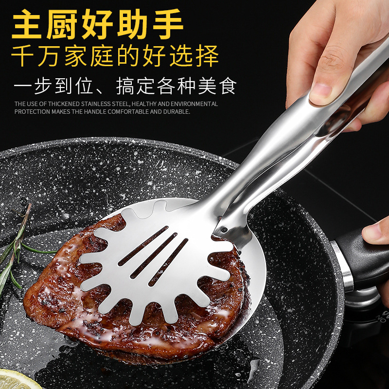 Hui Zhou stainless steel noodle tongs, noodle scooping tongs, kitchen tools, food tongs, perforated oil filters, multi-functional details Picture
