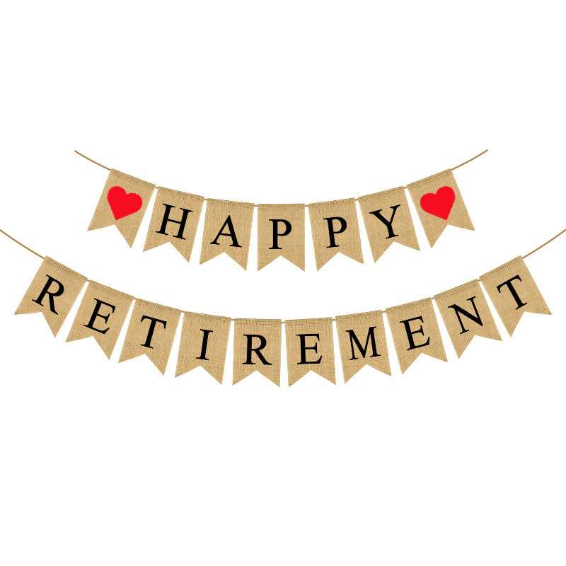 欧美热销退休派对装饰鱼尾串旗红桃心HAPPY RETIREMENT麻布燕尾旗细节图