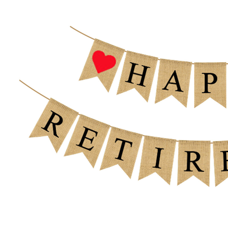 欧美热销退休派对装饰鱼尾串旗红桃心HAPPY RETIREMENT麻布燕尾旗产品图