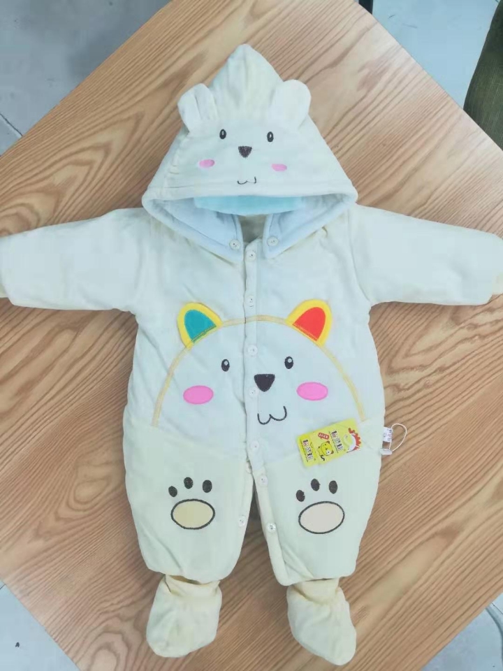 带帽包脚新生儿加厚加棉爬衣，可拆卸帽子鞋子外出服