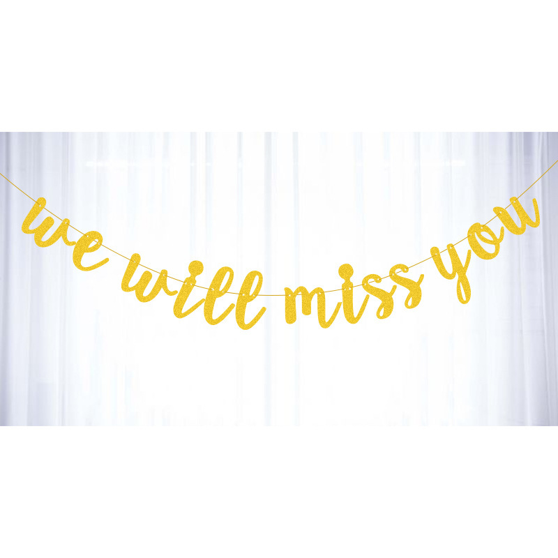 Wedding Anniversary Retirement Party Decoration Latte Flower We Will Miss You Glitter Pull Flag Application Scenario