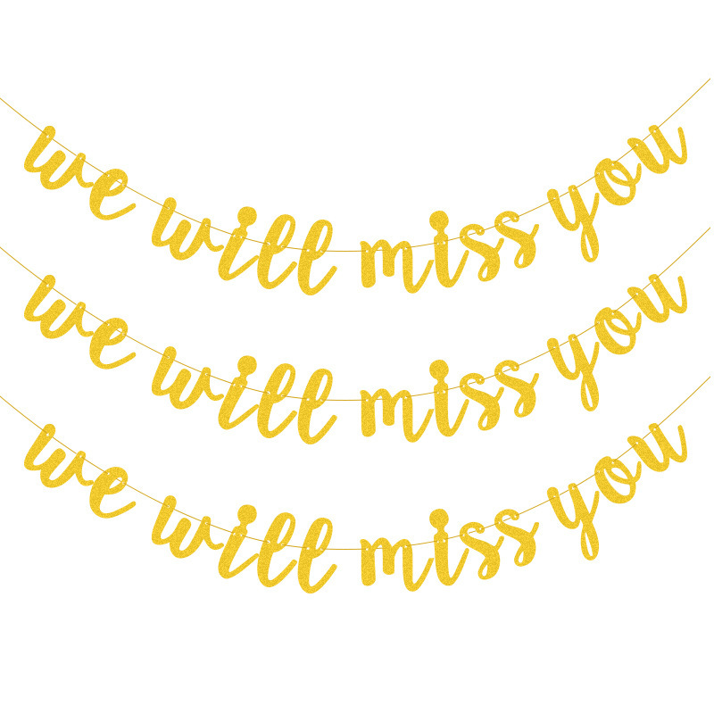Wedding Anniversary Retirement Party Decoration Latte Flower We Will Miss You Glitter Pull Flag details Picture