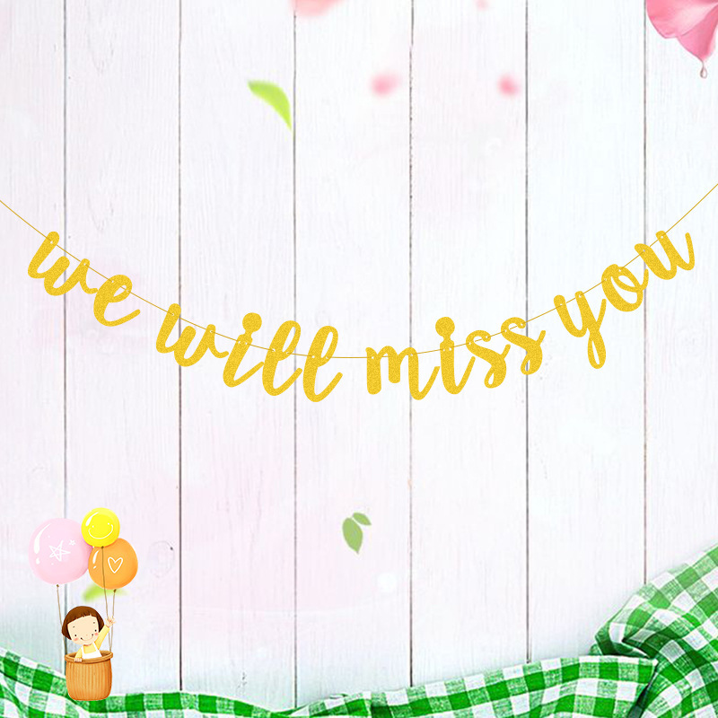 Wedding Anniversary Retirement Party Decoration Latte Flower We Will Miss You Glitter Pull Flag