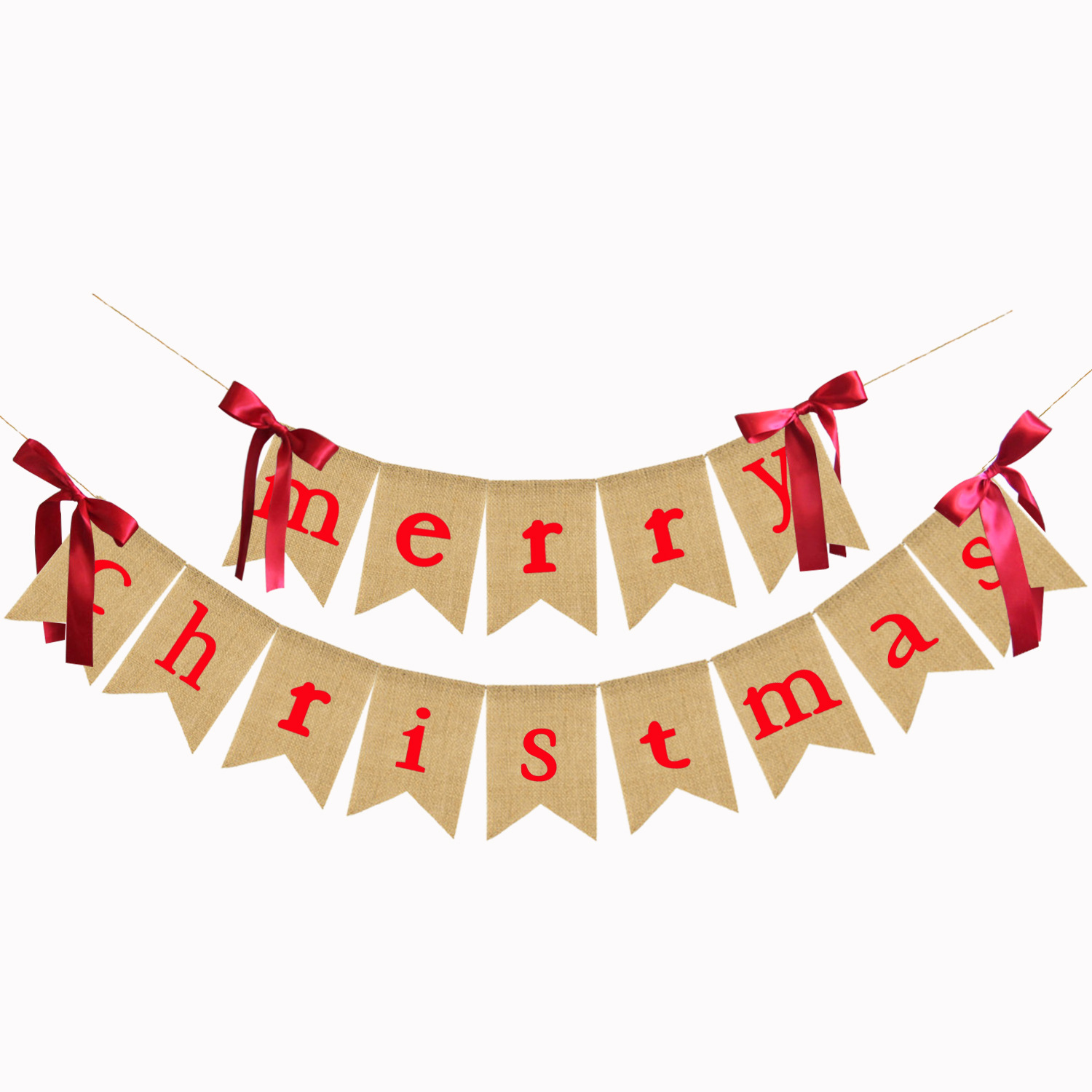 厂家直销黄麻麻布拉旗圣诞串旗速卖通Merry Christmas圣诞燕尾旗