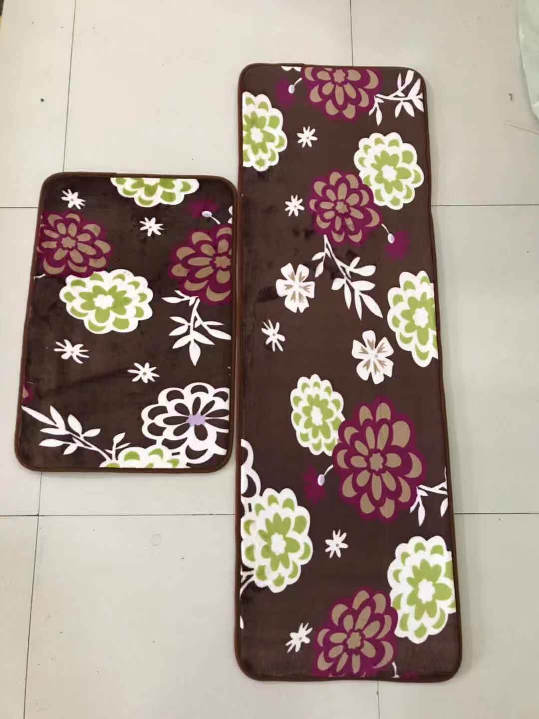 Coral fleece kitchen two-piece set floor mat, water-absorbing and anti-slip combination mat, kitchen foot mat, door mat, anti-slip mat Item Picture