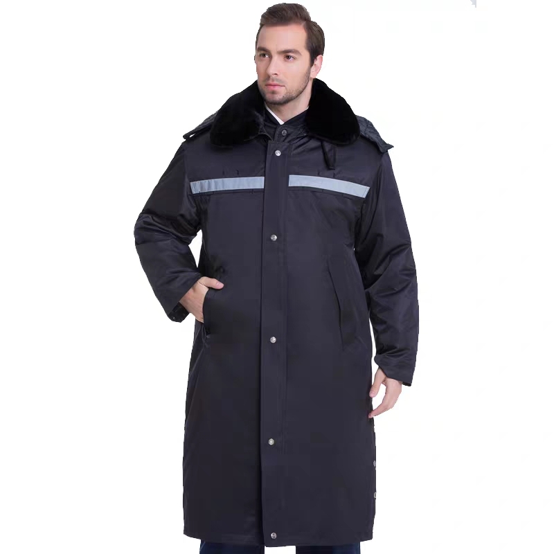 Men's winter thickened cotton overcoat, extended security cotton-padded jacket, detachable reflective strip cashmere warm and cold-proof clothing Specification image