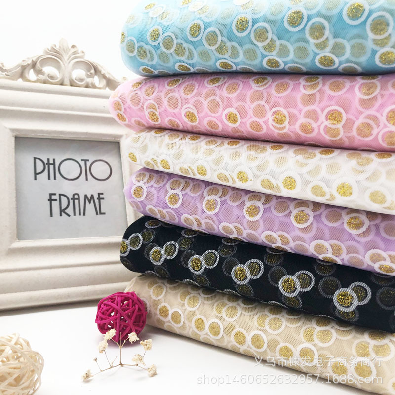 Polka dot gel paste printed gold mesh gauze soft fabric stage costumes, performance fabric veil, princess dress, gauze dress, shooting props details Picture