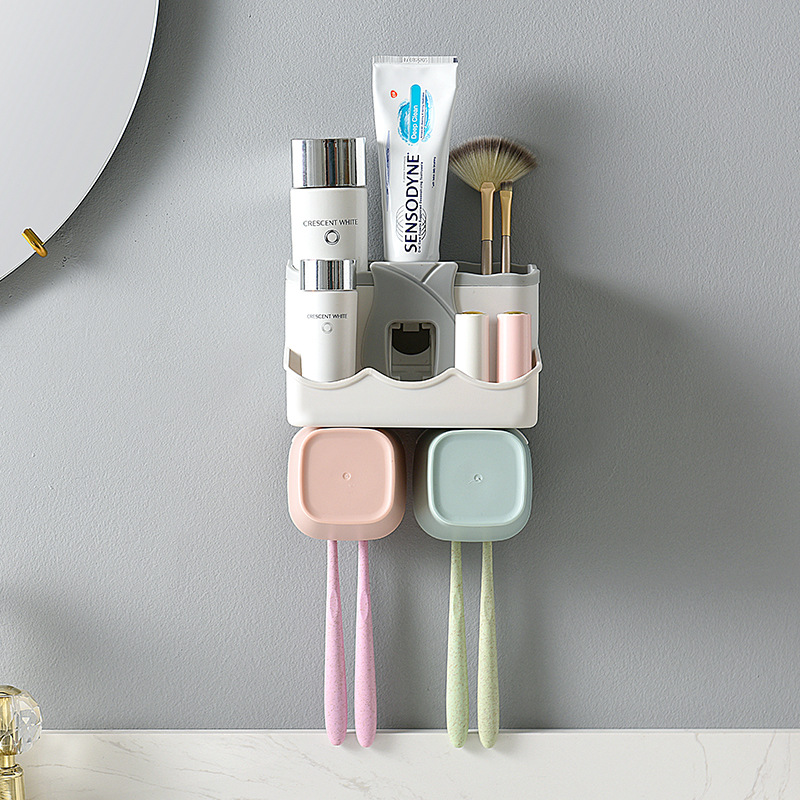 创意漱口杯套装牙刷架磁吸刷牙杯架置物牙具盒情侣牙刷杯挤牙膏