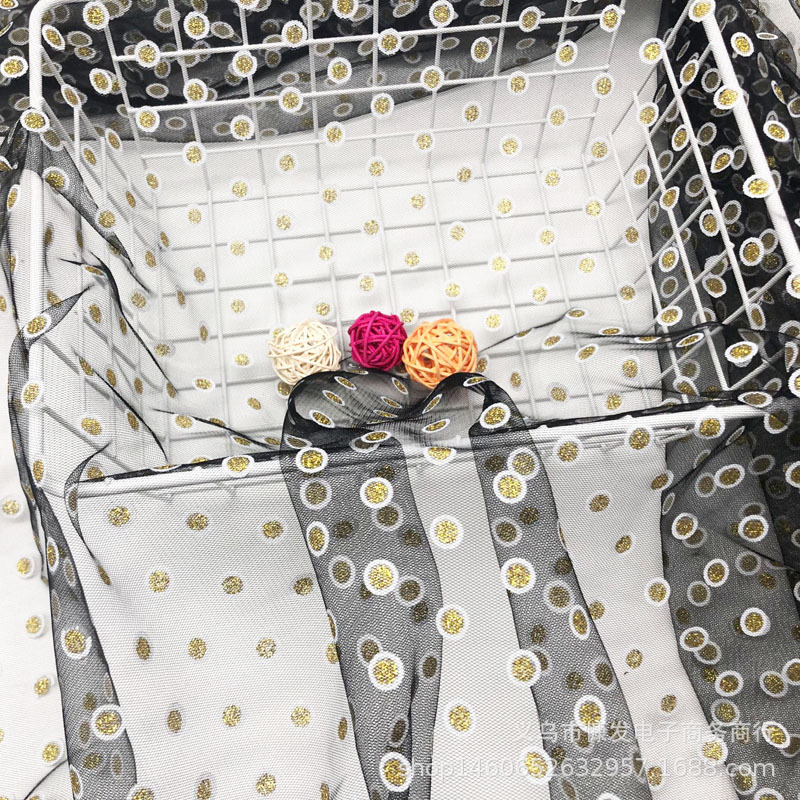 Polka dot gel paste printed gold mesh gauze soft fabric stage costumes, performance fabric veil, princess dress, gauze dress, shooting props Item Picture