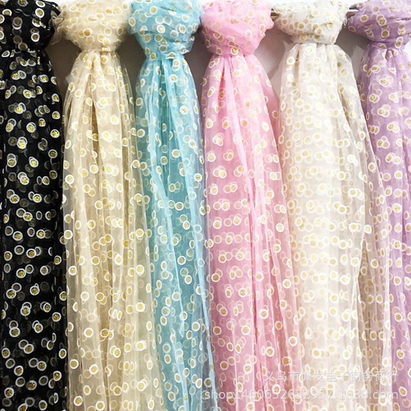 Polka dot gel paste printed gold mesh gauze soft fabric stage costumes, performance fabric veil, princess dress, gauze dress, shooting props