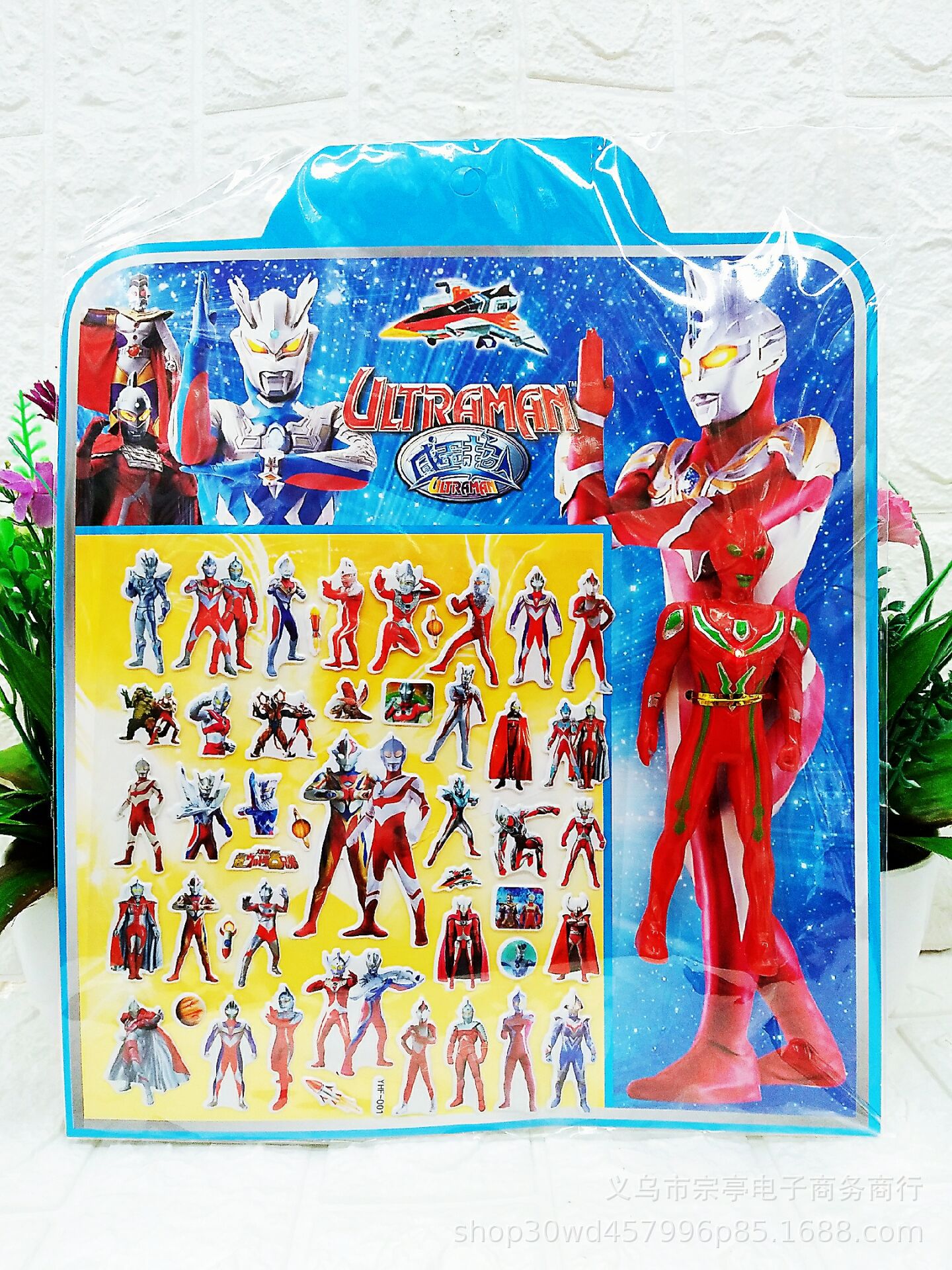 厂家直销带灯奥特曼玩具+泡泡贴 儿童立体贴画 镭射立体贴纸批发细节图