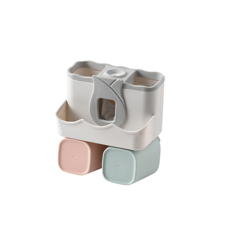 创意漱口杯套装牙刷架磁吸刷牙杯架置物牙具盒情侣牙刷杯挤牙膏白底实物图