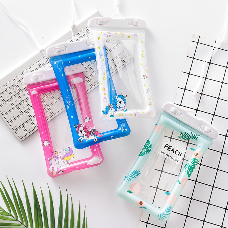 独角兽卡通充气气囊手机防水袋触屏漂流游泳卡通 PVC手机防水袋