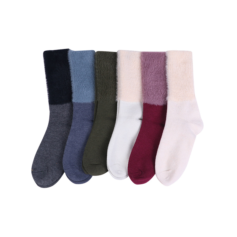 Autumn And Winter New Rabbit Wool Socks Flanged Ladies Pile Pile Socks Solid Color Casual All-In-One Mid-Tube Socks Female Socks Factory Direct Sales Item Picture