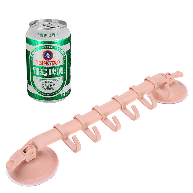 吸盘6连挂钩免钉无痕厨房壁挂排钩卫生间浴室毛巾挂架六联钩白底实物图