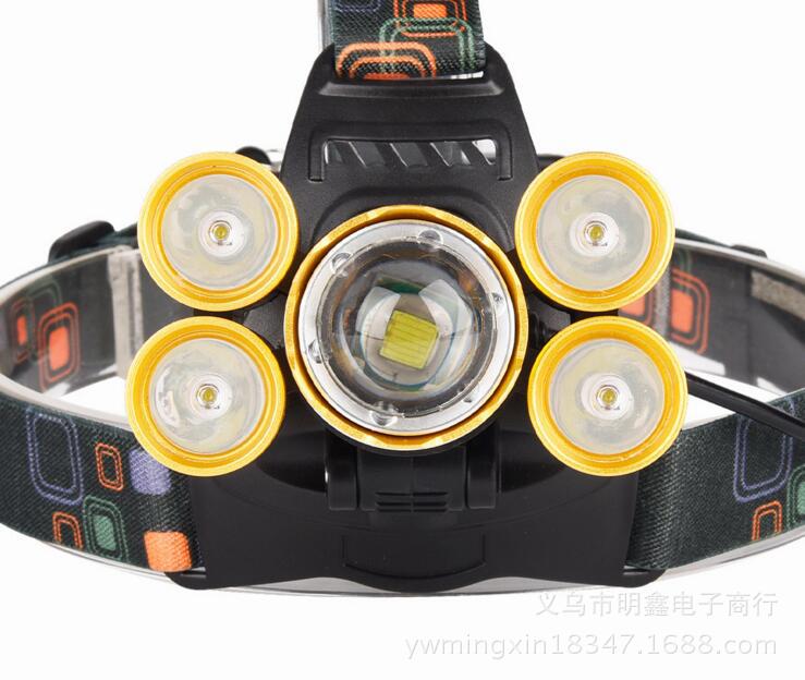 明鑫电筒 MX-905A-T6 5头 1T6+4XPE变焦调光强光充电户外头灯厂家细节图