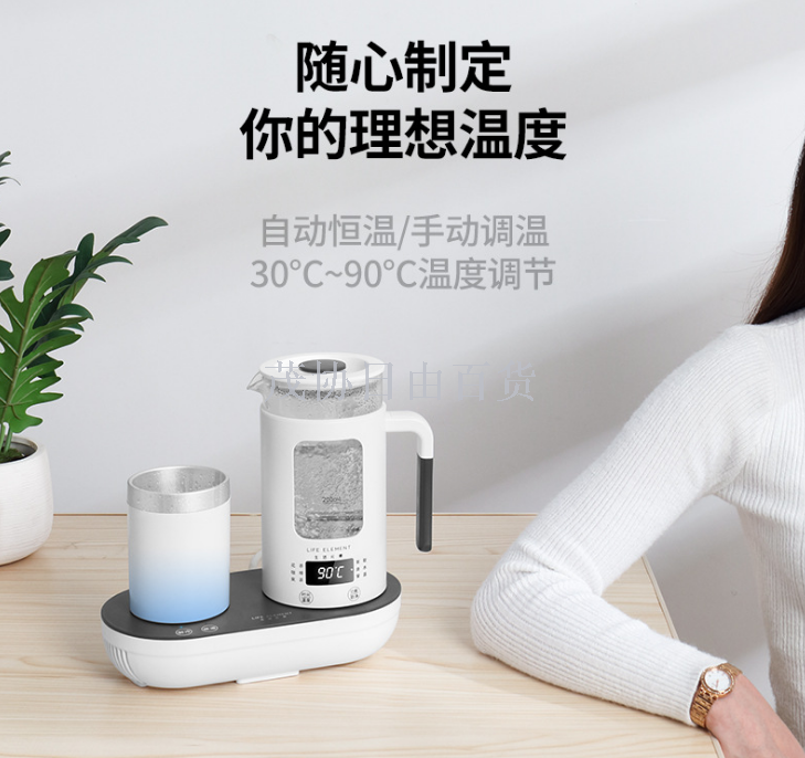Life Element I47 Health Pot 0.6L Mini multi-functional Glass flower tea pot, electric hot and cold water pot Specification image