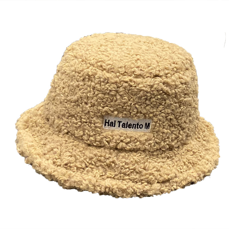 Hat lady Instagram Lamb wool letter embroidered Fisherman hat autumn winter all matching solid color warm plush basin hat couple Item Picture
