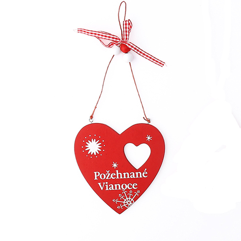 Wooden bow pendant, printed five-pointed star window decoration gift, Christmas heart-shaped decorative pendant Application Scenario