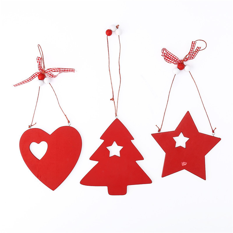 Wooden bow pendant, printed five-pointed star window decoration gift, Christmas heart-shaped decorative pendant Specification image