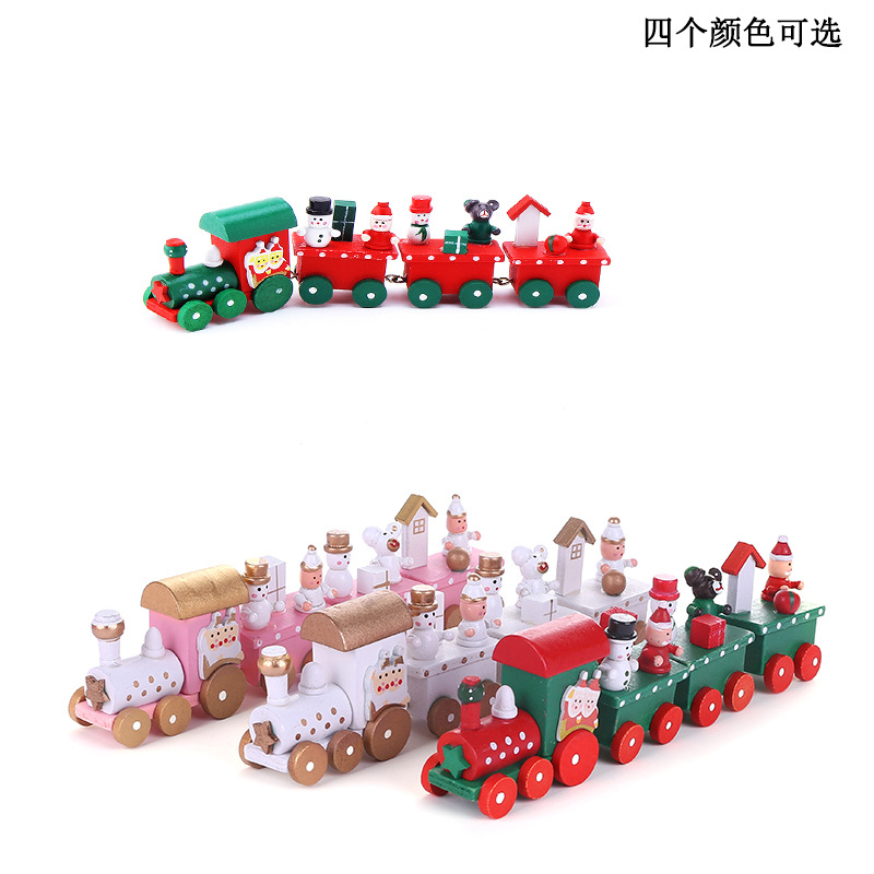 厂家直销四节小号木质圣诞小火车 儿童木质玩具 创意摆件礼物礼品