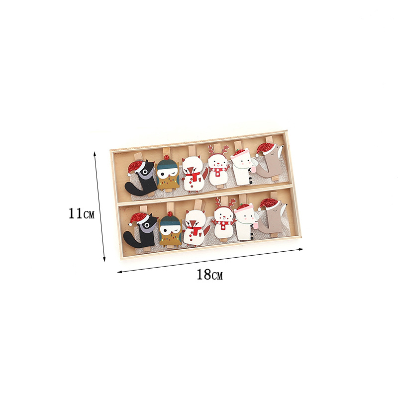 New Christmas gold powder wooden clip decoration, exquisite box set wooden Christmas photo clip, Christmas animal wooden clip Item Picture